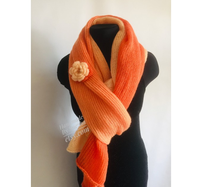  Burnt Orange hand knit scarf women mohair, Knitted Lace Gradient shawl wraps, Warm scarf men, Floral light oversized scarf long striped   Mohair / Alpaca  2