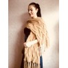 Hand Knit Scarf with Fringes, Cable Knit Scarf Chunky Womens Fringed Scarf Long Winter Scarf Ivory Wool Scarf Crochet Shawl Wrap with Fringe