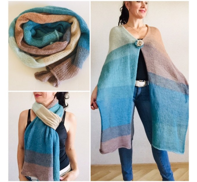 Turquoise scarf Knitted mohair scarf Winter wrap shawl Knit wool shawl Long mohair scarf Woman knit scarf Mohair shawl Soft warm scarves