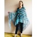 Olive Crochet Shawl Poncho Women Fringe Green Mohair Big Size Triangle Shawl Gradient Blue Alpaca Long Hand knit Bohemian Hand Knit Shawl