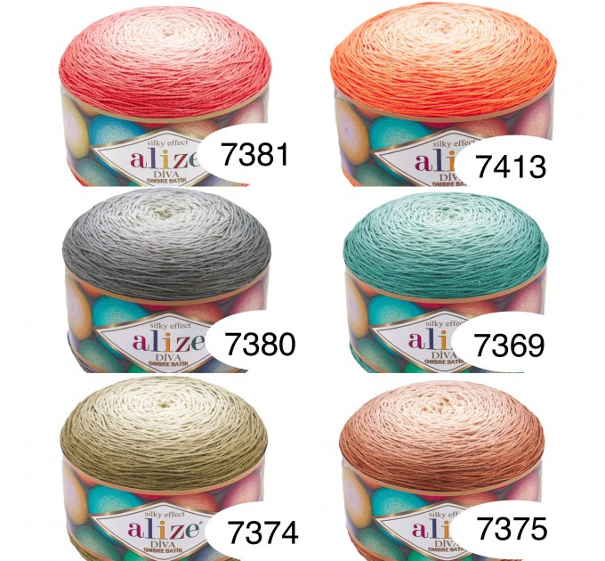  Alize DIVA OMBRE BATIK 250 gr Gradient Yarn Crochet Hand Knitting Hypoallergenic Yarn Microfiber Multicolor Lace Soft Summer Acrylic Rainbow  Yarn  3