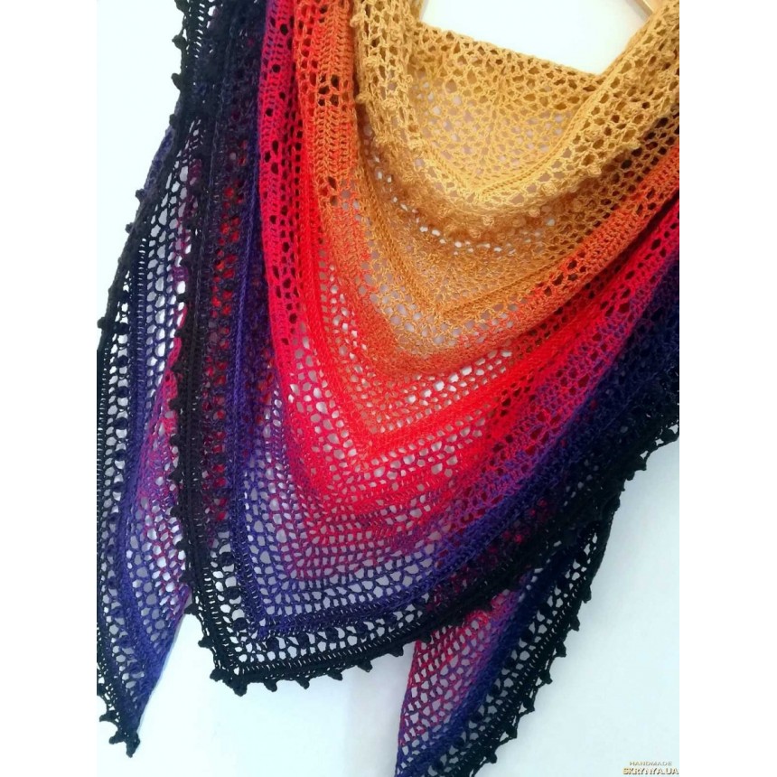Colorful Kalinda Shawl Hand Knit Triangle Scarf Wrap Shawl Triangle Shawl Bohemian Shawl Boho Shawlette