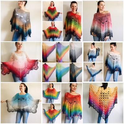 Crochet Poncho Women Boho Shawl Big Size Cotton Boho Cape Hippie Gift for Her Bohemian Vibrant Colors Rainbow