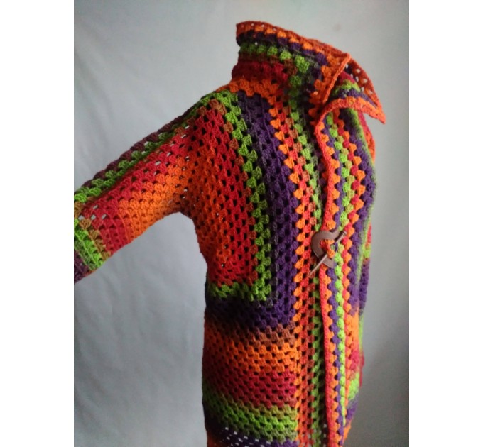  Burnt Orange Granny Square Knit Cardigan Women Wool Jacket Coat Green Violet Cardigan Rainbow Clothing Boho Open Front Long Cardigan  Jacket  6