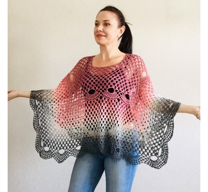  Crochet shawl, Lace shawl, Lace stole Knitted shawl, Crochet scarf gift for her Cotton shawl lace wrap Shrug bolero Striped triangular shawl  Shawl / Wraps  4