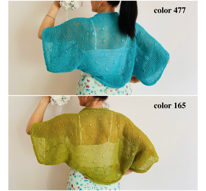  Turquoise Bolero Shrug  Jacket Short Sleeve Summer Women's Cotton Open Front Cardigan  Bolero / Shrug  1