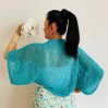 Turquoise Bolero Shrug  Jacket Short Sleeve Summer Women's Cotton Open Front Cardigan