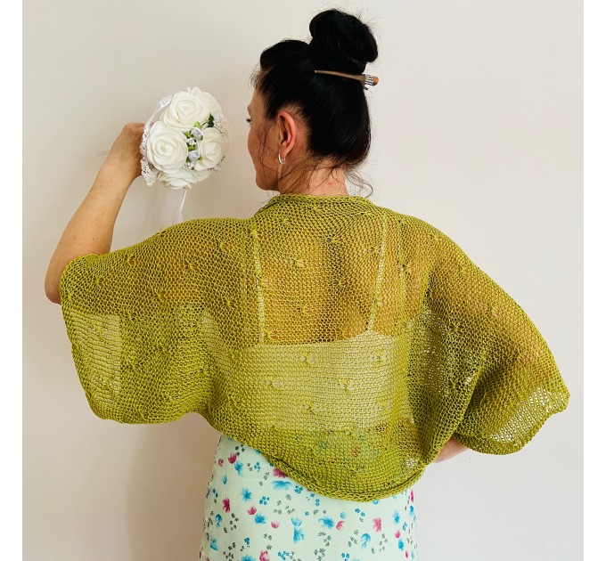  Olive Bolero Cardigan Short Sleeve Green Open Front Cardigan Women's Summer Cotton  Bolero / Shrug  