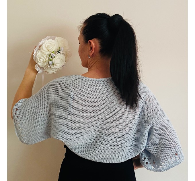  Ivory bolero jacket, open front bolero cardigan, cream bolero shrug short sleeves, pearl cotton summer beach cover up  Bolero / Shrug  6