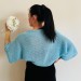  Blue Open Knit Boho Style Cotton Shrug, Handmade Bolero, Elbow Length Sleeve, Loose Knitted Shrug  Bolero / Shrug  