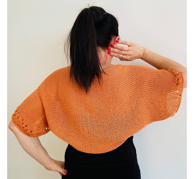 Orange Open Front Summer Cotton Bolero Shrug - Women's Short Sleeve Shrug Crop Cardigan Bolero Jacket
