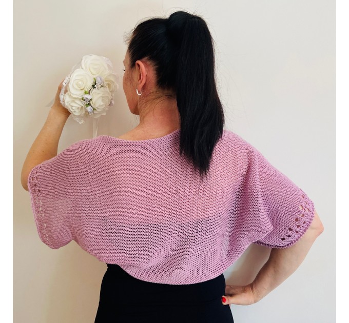  Pink Cotton Bolero Jacket Short Sleeve Summer Women's Open Front Shrug Cardigan  Bolero / Shrug  3