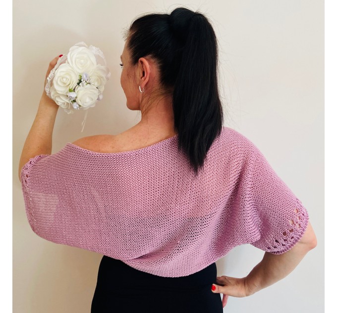  Pink Cotton Bolero Jacket Short Sleeve Summer Women's Open Front Shrug Cardigan  Bolero / Shrug  