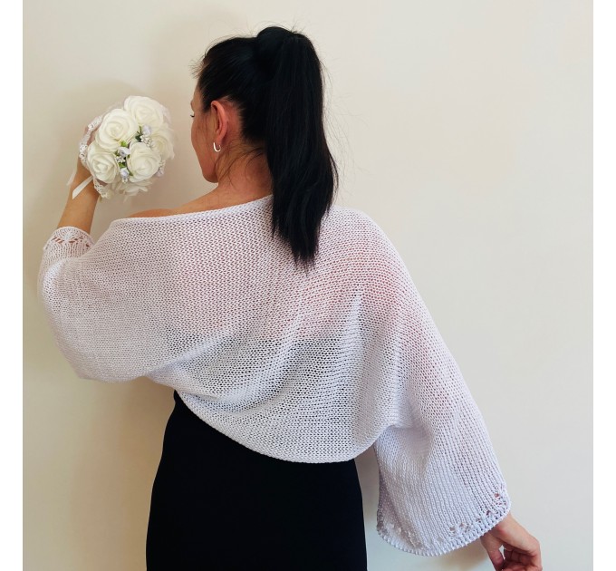  White Summer Bolero Shrug Long Sleeve Open Front Cotton Cardigan  Bolero / Shrug  7