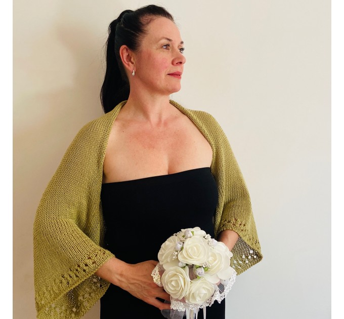 Olive Summer Bolero Long Sleeve Women's Open Front Shrug Cotton Crochet Cardigan