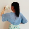 Blue Cotton Bolero Cardigan Short Sleeve Summer Women's Open Front Jacket Crochet