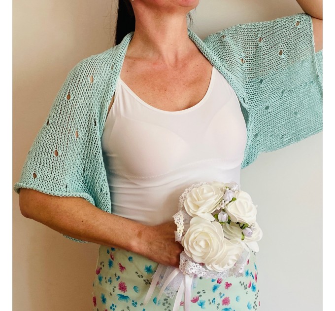  Mint Cotton Bolero Jacket Short Sleeve Summer Women's Open Front Shrug Cardigan  Bolero / Shrug  3