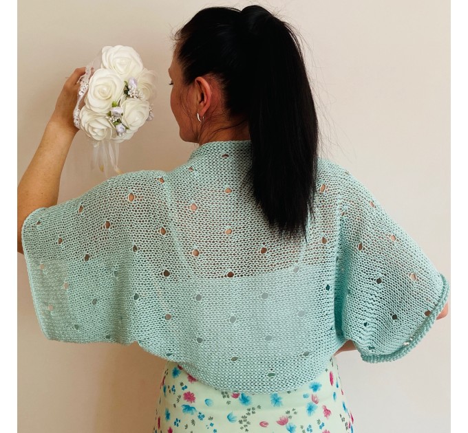  Mint Cotton Bolero Jacket Short Sleeve Summer Women's Open Front Shrug Cardigan  Bolero / Shrug  