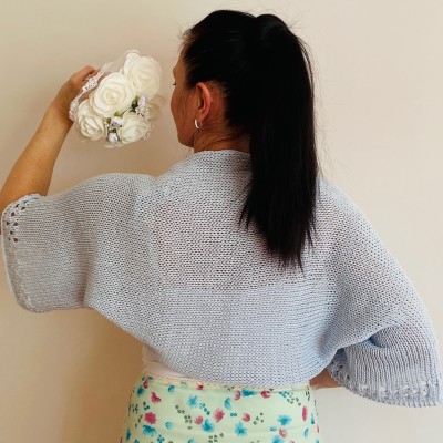 Light Blue Cotton Bolero Short Sleeve Summer Women's Open Front Cardigan Jacket Crochet 