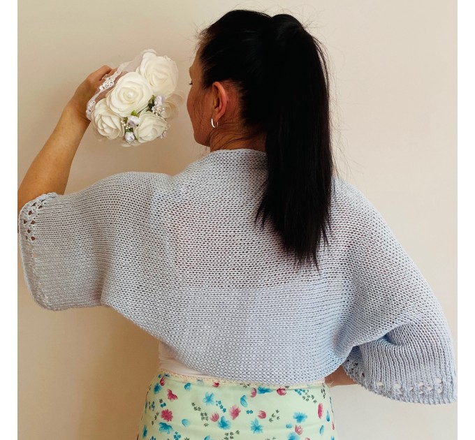  Light Blue Cotton Bolero Short Sleeve Summer Women's Open Front Cardigan Jacket Crochet   Bolero / Shrug  