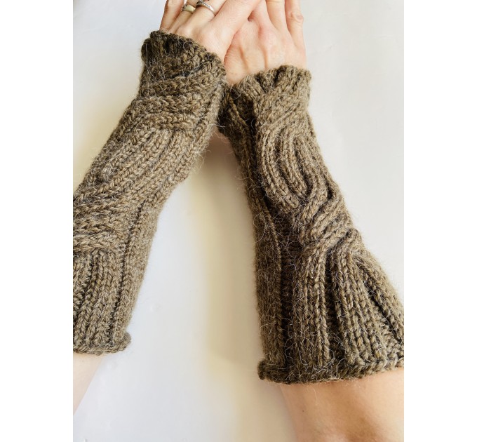  Milky Brown Outlander Claire Mittens, Outlander Gifts, Brown Claire's Mittens, Women Arm Warmers, Alpaca Wool Hand Knit Gloves, Claire's Fingerless Gauntlets, Winter Long Gloves  Mittens / Gauntlets  
