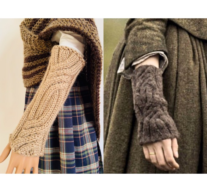  Milky Brown Outlander Claire Mittens, Outlander Gifts, Brown Claire's Mittens, Women Arm Warmers, Alpaca Wool Hand Knit Gloves, Claire's Fingerless Gauntlets, Winter Long Gloves  Mittens / Gauntlets  4