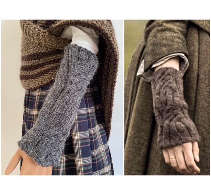  Dark Gray alpaca mittens Outlander inspired Claire's arm warmers women hand knit mittens Outlander fingerless wool mitts Claire's gauntlets  Mittens / Gauntlets  