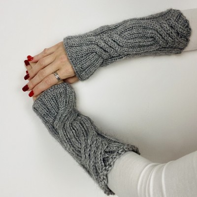 Outlander Claire's Mittens, Gray Wool Mittens, Fingerless Gloves, Arm Warmers, Alpaca Gauntlets, Winter Women Mitts, Outlander gifts wife