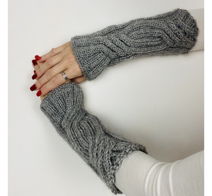 Dark Gray alpaca mittens Outlander inspired Claire's arm warmers women hand knit mittens Outlander fingerless wool mitts Claire's gauntlets  Mittens / Gauntlets  7