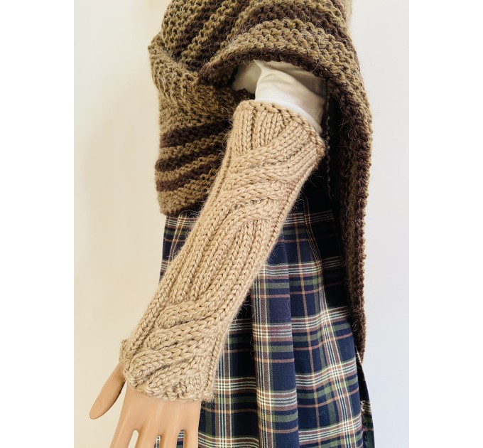  Milky Brown Outlander Claire Mittens, Outlander Gifts, Brown Claire's Mittens, Women Arm Warmers, Alpaca Wool Hand Knit Gloves, Claire's Fingerless Gauntlets, Winter Long Gloves  Mittens / Gauntlets  11