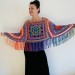 Multicolor Poncho Women, Crochet fringe vest, Crochet Triangle Shawl Wraps Fringe, Plus size Festival Wraps Vegan