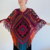 Multicolor Poncho Women, Crochet fringe vest, Crochet Triangle Shawl Wraps Fringe, Plus size Festival Wraps Vegan
