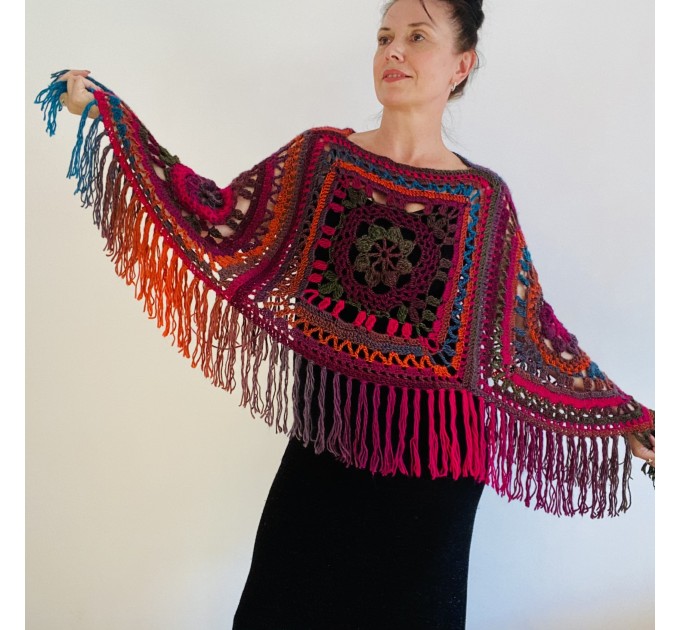 Rainbow poncho Granny square poncho festival clothes hippie poncho knit ...