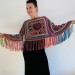 Multicolor Poncho Women, Crochet fringe vest, Crochet Triangle Shawl Wraps Fringe, Plus size Festival Wraps Vegan