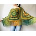  Green poncho women, Brown Plus size crochet cape wraps, Yellow Boho fringe vest Granny square, Vegan loose hand knit poncho  Acrylic / Vegan  1