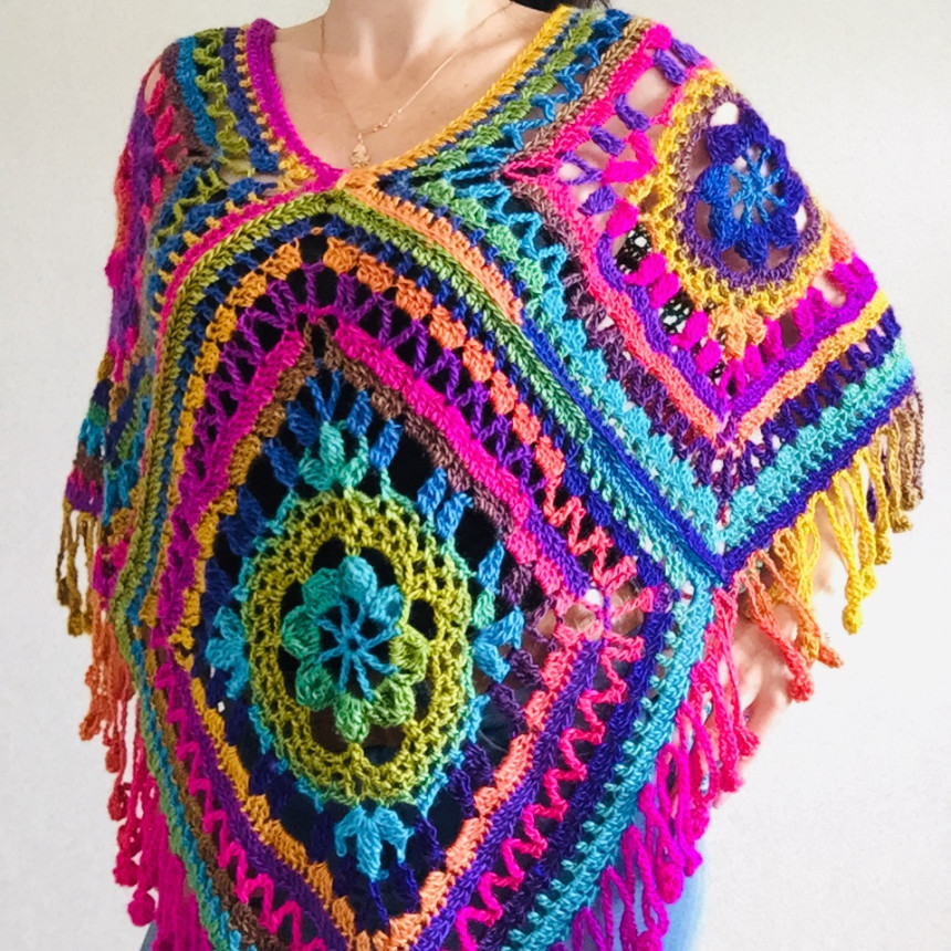 Rainbow poncho Granny square poncho festival clothes hippie poncho knit ...
