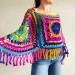  Green poncho women, Brown Plus size crochet cape wraps, Yellow Boho fringe vest Granny square, Vegan loose hand knit poncho  Acrylic / Vegan  9