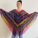  Rainbow Poncho Pride Women, Crochet outlander Triangle Shawl Wraps Fringe, Plus size Festival Vegan, Mom-Birthday-Gift-from-Daughter  Acrylic / Vegan  