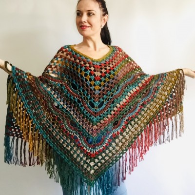 Multicolored Poncho, Boho Poncho, Evening cover up, Unisex Vegan Acrylic poncho Plus size oversize hippie knit poncho, Crochet Woman Poncho