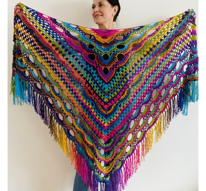 Boho crochet shawl Festival Clothing Woman Poncho, Plus Size Man poncho  Triangle scarf Unisex oversize outlander