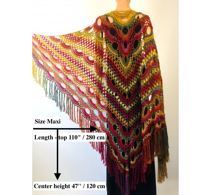  Rainbow Crochet Shawl Fringe Poncho Women Plus Size Hand Knitted Vegan Triangular Multicolor outlander Shawl Wraps Lace Warm Boho Evening  Acrylic / Vegan  11