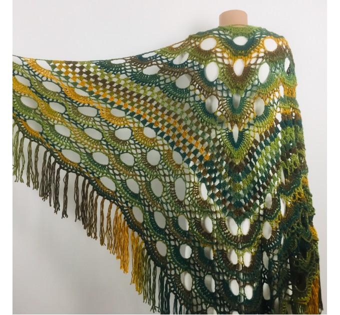  Boho crochet shawl Festival Clothing Woman Poncho, Plus Size Man poncho Triangle scarf Unisex oversize outlander hand knit long fringe shawl  Acrylic / Vegan  5