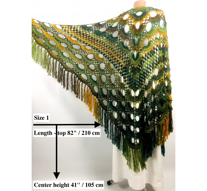  Green Crochet Shawl Wrap Boho Colorful Shawl Rainbow Shawl With Fringe Bohemian Multicolor Shawl Big Crochet Lace Triangle Knitted Shawl  Acrylic / Vegan  10