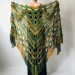  Green Crochet Shawl Wrap Boho Colorful Shawl Rainbow Shawl With Fringe Bohemian Multicolor Shawl Big Crochet Lace Triangle Knitted Shawl  Acrylic / Vegan  