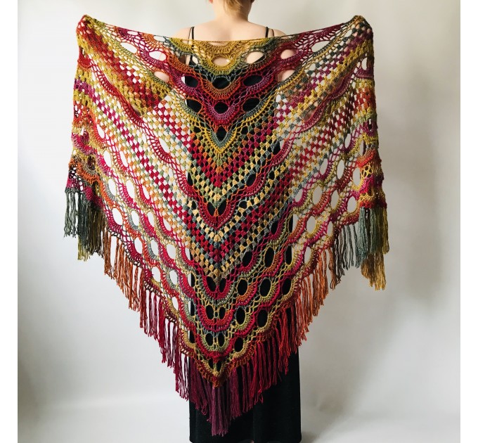  Rainbow Crochet Shawl Fringe Poncho Women Plus Size Hand Knitted Vegan Triangular Multicolor outlander Shawl Wraps Lace Warm Boho Evening  Acrylic / Vegan  6