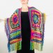  Crochet Shawl Poncho Fringe, Rainbow Oversized Festival Hippi Plus Size Clothing ,Women Hand Knitted Triangular Multicolor Wraps Boho Wool  Acrylic / Vegan  1