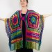  Crochet Shawl Poncho Fringe, Rainbow Oversized Festival Hippi Plus Size Clothing ,Women Hand Knitted Triangular Multicolor Wraps Boho Wool  Acrylic / Vegan  