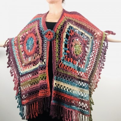 Prayer shawl Poncho men women, Evening cover up, Boho Unisex Vegan poncho Plus size oversized festival clothing, Crochet summer cape Fringe