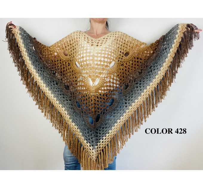 Brown alpaca wool poncho women plus size poncho ombre crochet fringe poncho gray knit boho poncho hippie poncho festival