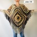  Black Crochet Granny Square Boho Wool Poncho with Fringes - Women's Designer Ponchos & Capes - Gray White Ombre Multicolor Poncho  Wool  7